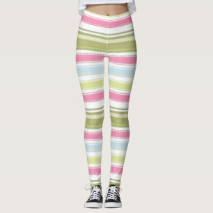 Vit, Rosa, Blått och Grönt strimlad Leggings