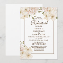 Vit Rosa Blommig Modern Bröllopsrepetition Middag  Inbjudningar