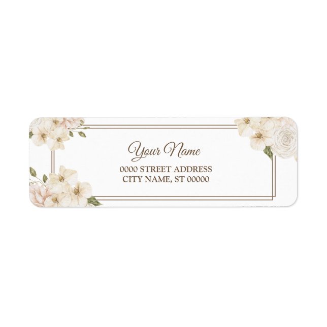 Vit Rosa Blommig Modern Bröllopsreturadress Returadress Etikett (Framsidan)