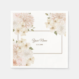 Vit Rosa Blommig Ram Grön Modern Bröllopsfest Pappersservett