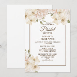 Vit Rosa Blommig Ram Modern Bröllopsduschfest Inbjudningar