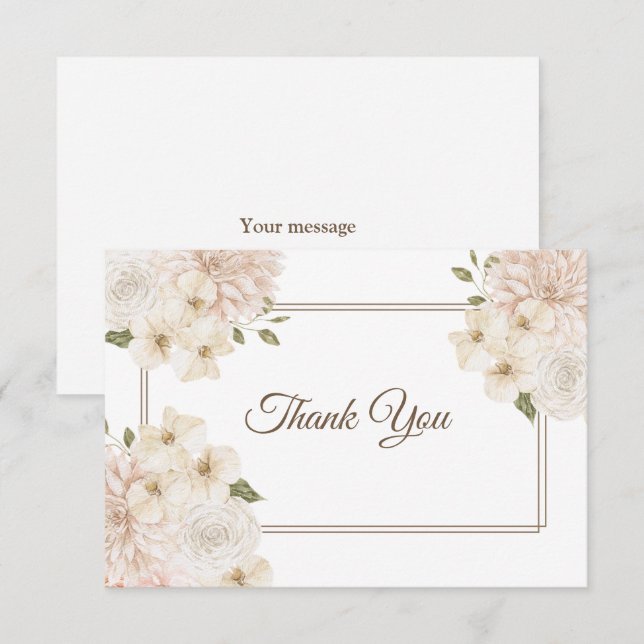 Vit Rosa Blommig Ram Modern Bröllopsfest Tack Kort (Fram/baksida)