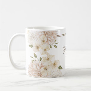 Vit Rosa Blommig Ram Modern Grön Bröllopsfest Kaffemugg