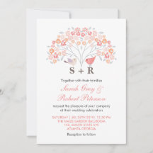 Vit Rosa Blommor Love birds bröllopsinbjudan