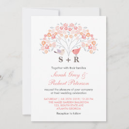 Vit Rosa Blommor Love birds bröllopsinbjudan Inbjudningar