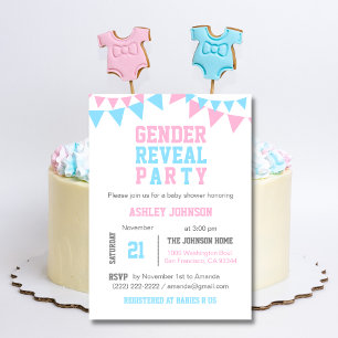 Vit Rosa Blue GENDER REVEAL PARTY Baby Shower Inbjudningar