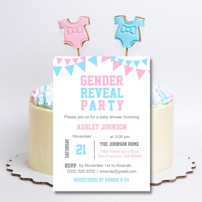 Vit Rosa Blue GENDER REVEAL PARTY Baby Shower Inbjudningar (Skapare uppladdad)