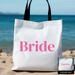 Vit/Rosa Bride Personlig Namn Bachelorette Tygkasse