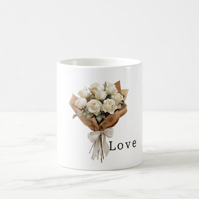 Vit Rosa Bukett Blommor Kärlek Kaffemugg (Center)