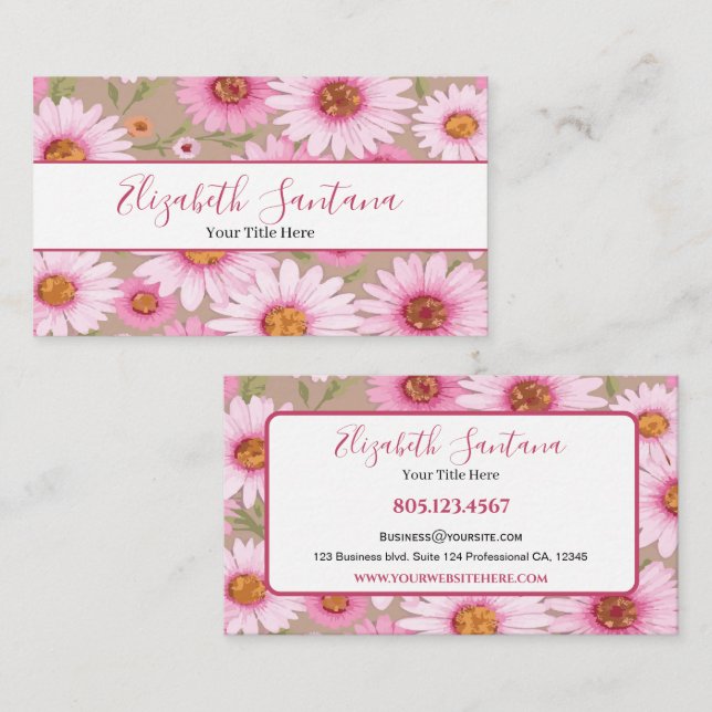 Vit Rosa Daisy Blommigt Visitkort (Fram/baksida)