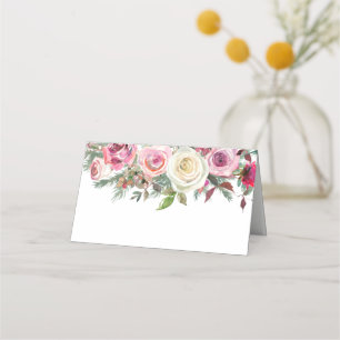 Vit Rosa Elegant Blommor Namn Numreringskort Placeringskort