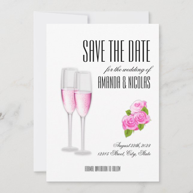 Vit rosa elegant modern Save The Date Bröllop  I Inbjudningar (Framsida)