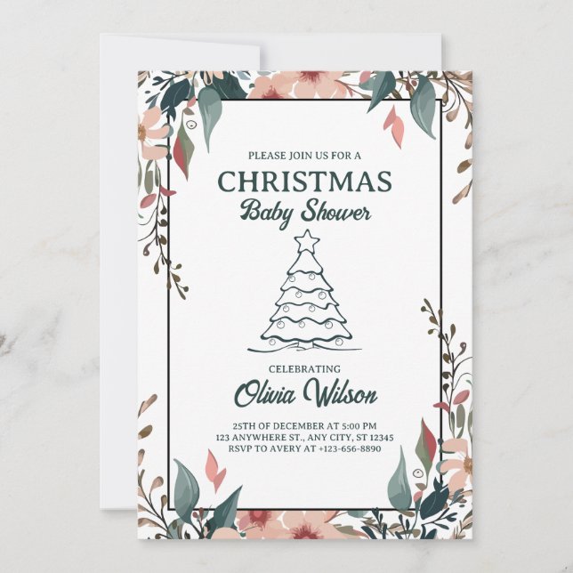 Vit Rosa för inbjudan till Blommigt för julbabysko (Framsida)