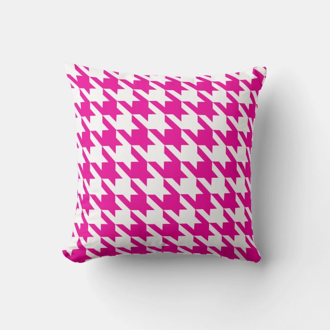 Vit rosa Fuchsia Pied De Poule Houndstooth Kudde (Framsida)