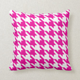 Vit rosa Fuchsia Pied De Poule Houndstooth Kudde