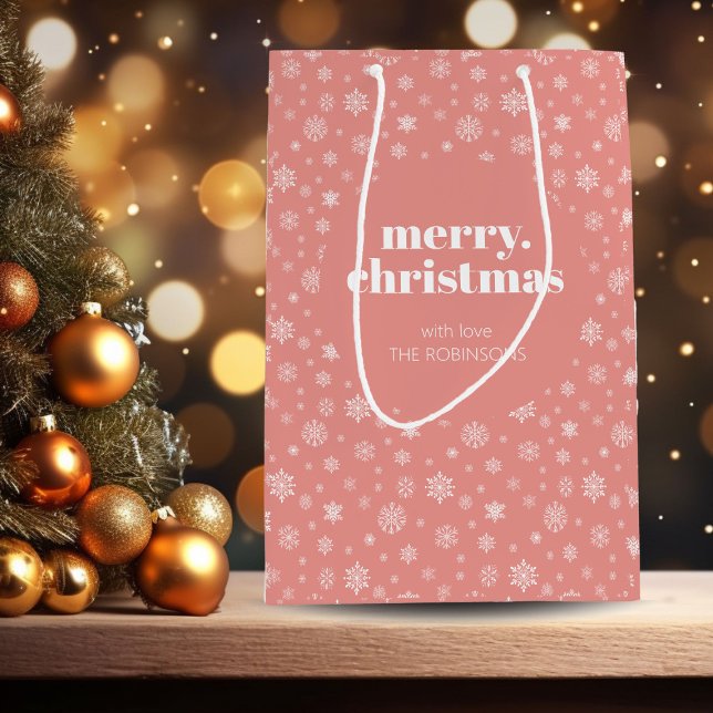 Vit Rosa God jul Snowflake Mönster (Christmas holiday snowflake pattern gift bag)