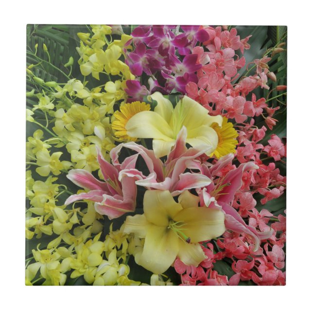 vit + rosa, grön + lila, blomma + blomning, som kakelplatta (Framsidan)