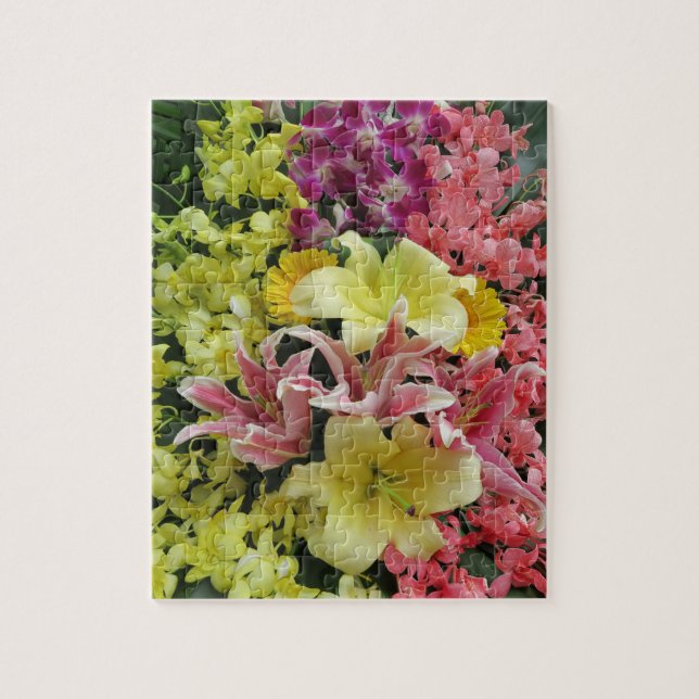 vit + rosa, grönt + lila, blomma + blommar, som pussel (Vertikal)