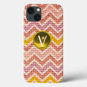 VIT ROSA GUL MOSAIK SICKSACKAR ÄDELSTEN MONOGRAM