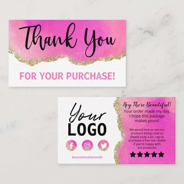 Vit Rosa Guld Agate Tack Infoga Visitkort (Fram/baksida)