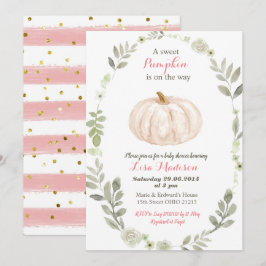 Vit Rosa Guld Pumpa baby shower Inbjudningar