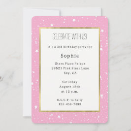Vit Rosa Himmel Av Stjärnor Födelsedag   Inbjudningar