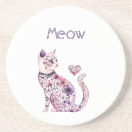 Vit Rosa Lila Hjärtan Blommig Katt Födelsedag Underlägg