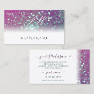 Vit Rosa Lila Teal Sparkling Glitter Initialer Visitkort