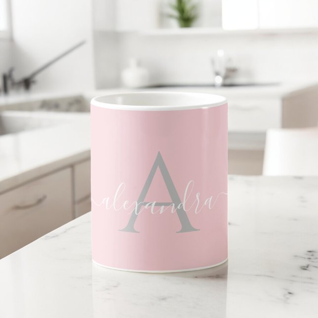 Vit Rosa Namn Initial Monogram Elegant Skrift Kaffemugg (Skapare uppladdad)