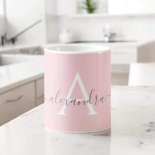 Vit Rosa Namn Initial Monogram Elegant Skrift Kaffemugg