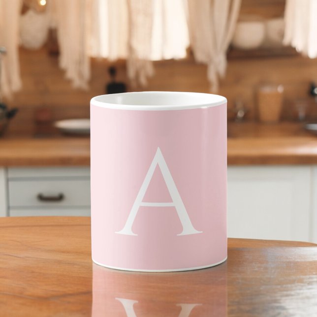 Vit Rosa Namn Initial Monogram Elegant Skrift Kaffemugg (Skapare uppladdad)