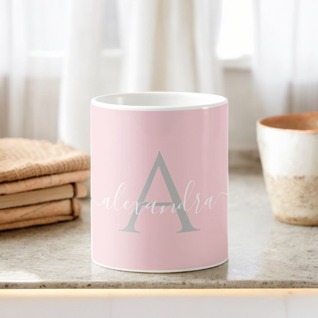 Vit Rosa Namn Initial Monogram-Elegant Två-Tonad Mugg (Skapare uppladdad)