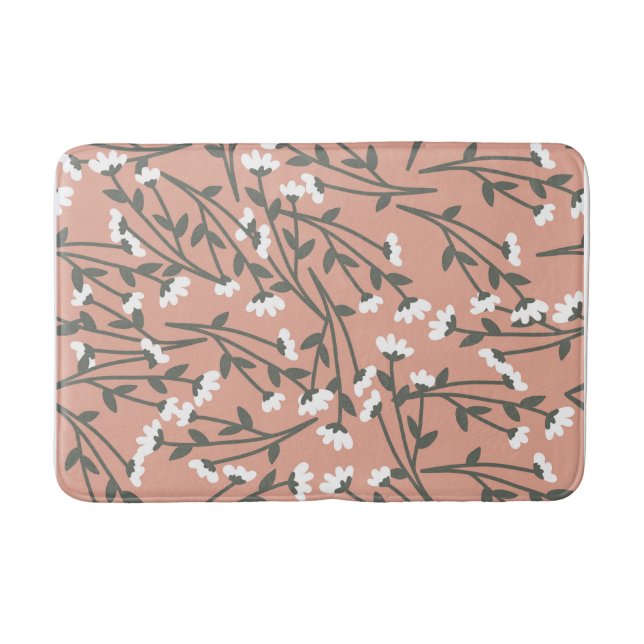 Vit rosa och grön blommig mönster  badrumsmatta (Framsidan)