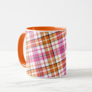 Vit Rosa Orange Rutig Tartan Design Mugg