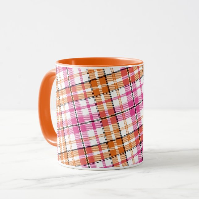 Vit Rosa Orange Rutig Tartan Design  Mugg (Framsida vänster)