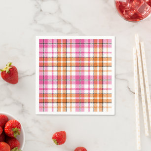 Vit Rosa Orange Rutig Tartan Design Pappersservett