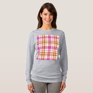 Vit Rosa Orange Rutig Tartan Design T Shirt