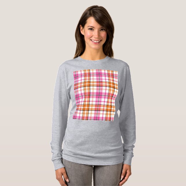 Vit Rosa Orange Rutig Tartan Design  T Shirt (Hel framsida)