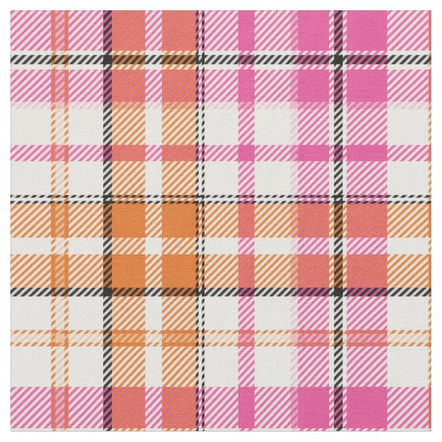 Vit Rosa Orange Rutig Tartan Design  Tyg (Närbild)