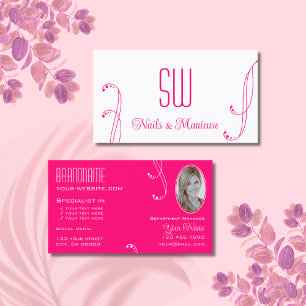Vit Rosa Ornate med Monogram och Photo Visitkort