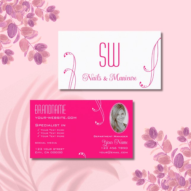 Vit Rosa Ornate med Monogram och Photo Visitkort (Skapare uppladdad)