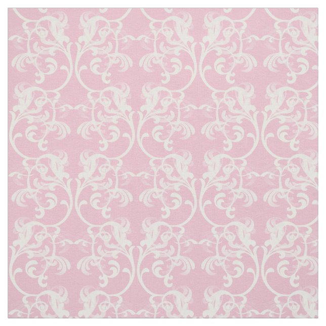 Vit Rosa Parisian Damask Pattern Fabric Tyg (Provkarta)