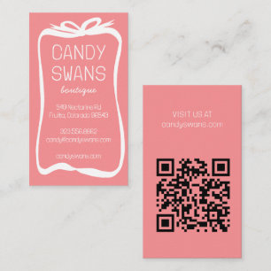 Vit Rosa Ribbon Bows Sweet Anpassningsbar QR Code Visitkort