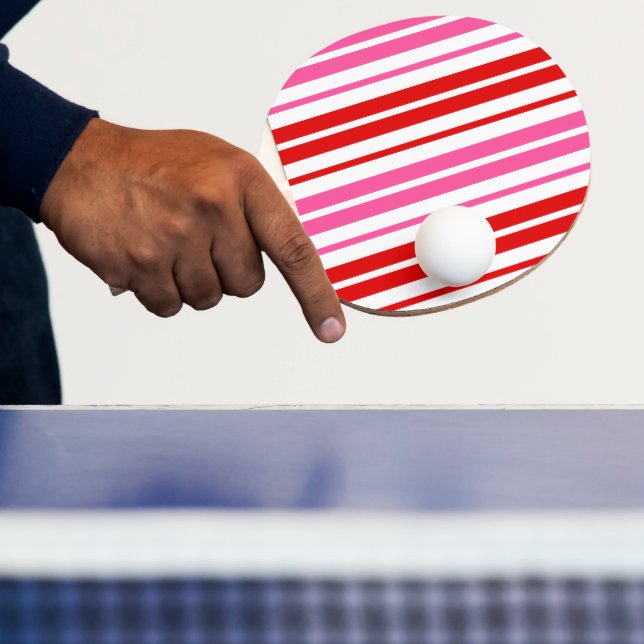 Vit Rosa Röd Vertikal Randig Design   Pingisracket (Insitu)