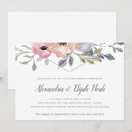 Vit| Rosa ros Geometric Blommigt Par Shower Inbjudningar