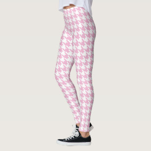 Vit rosa Stor Pied De Poule Houndstooth Leggings