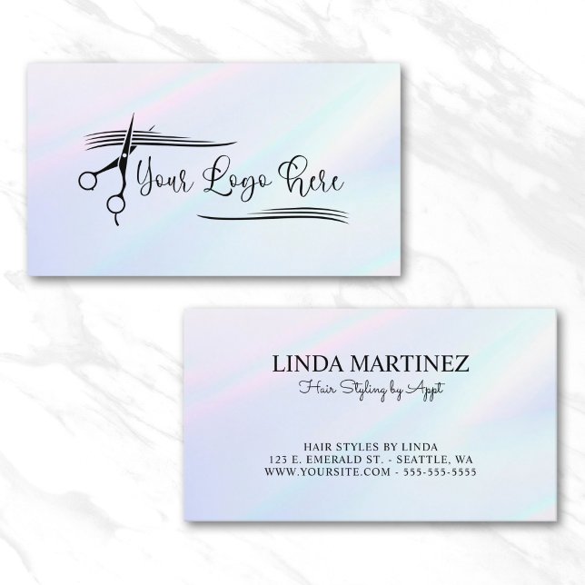 Vit Rosa Turkos Holografisk Gradient Logotyp Visitkort (White Pink Turquoise Holographic Gradient Logo Business Card)