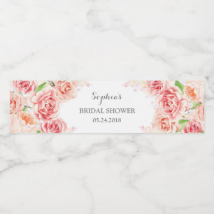 Vit Rosa Vattenfärgsblommor, Möhippa Vattenflaskor Etikett