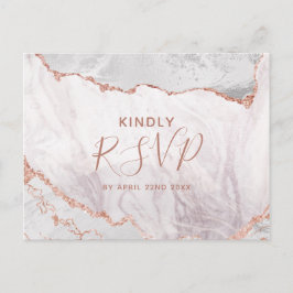 Vit & Roséguld Agat Bröllopsmåltidsval RSVP Inbjudan Vykort