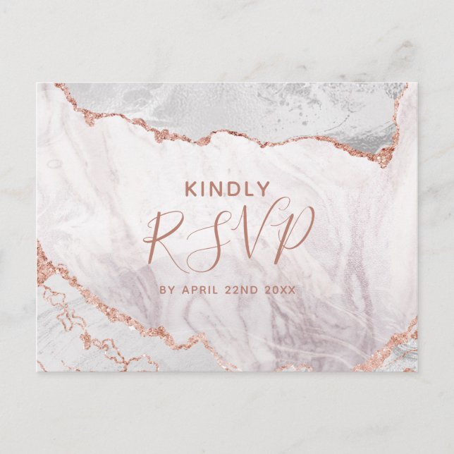 Vit & Roséguld Agat Bröllopsmåltidsval RSVP Inbjudan Vykort (Framsida)